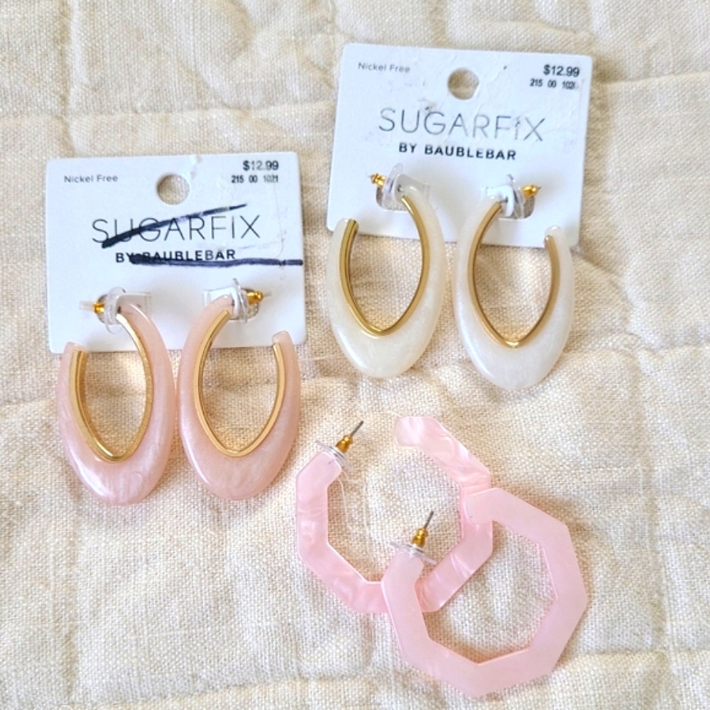 Sugarfix by BaubleBar Earrings Spring Pinks and Cream, Three Pairs